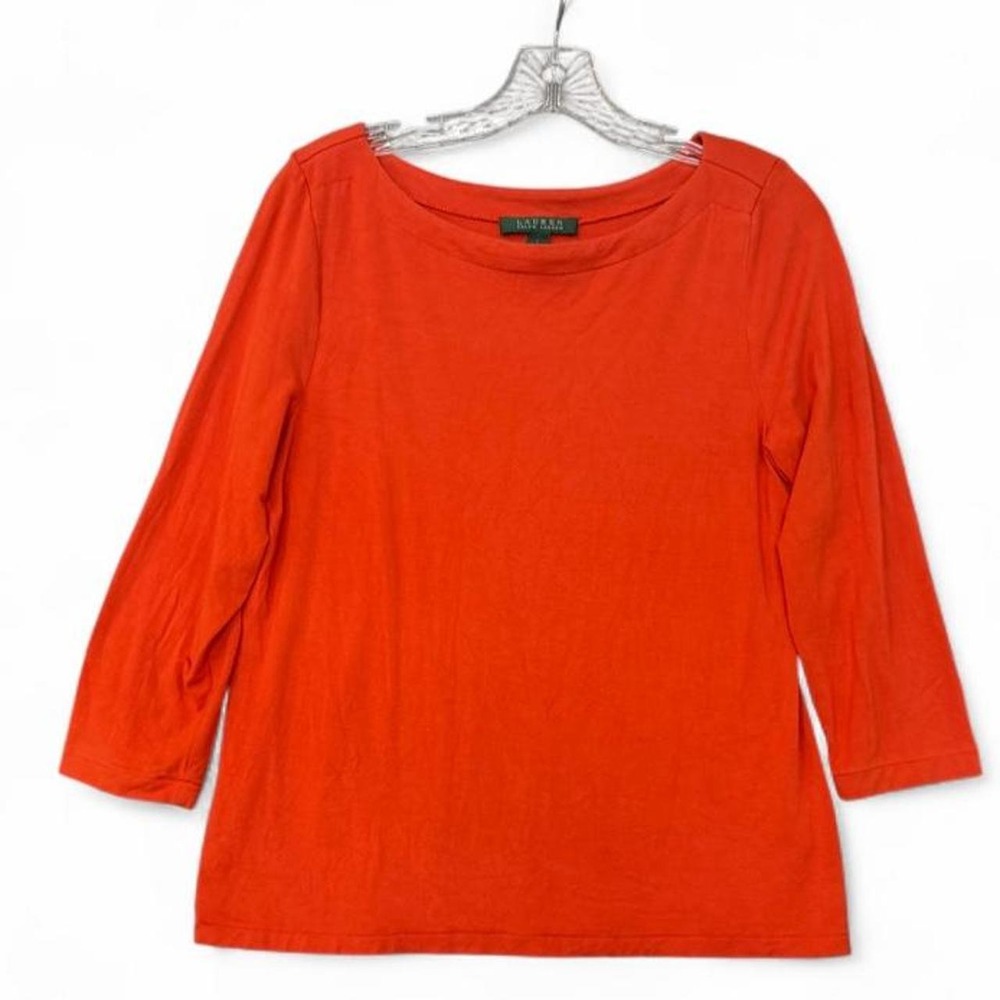 Lauren Ralph Lauren Burnt Orange Boatneck 3/4 Sleeve Knit Top L